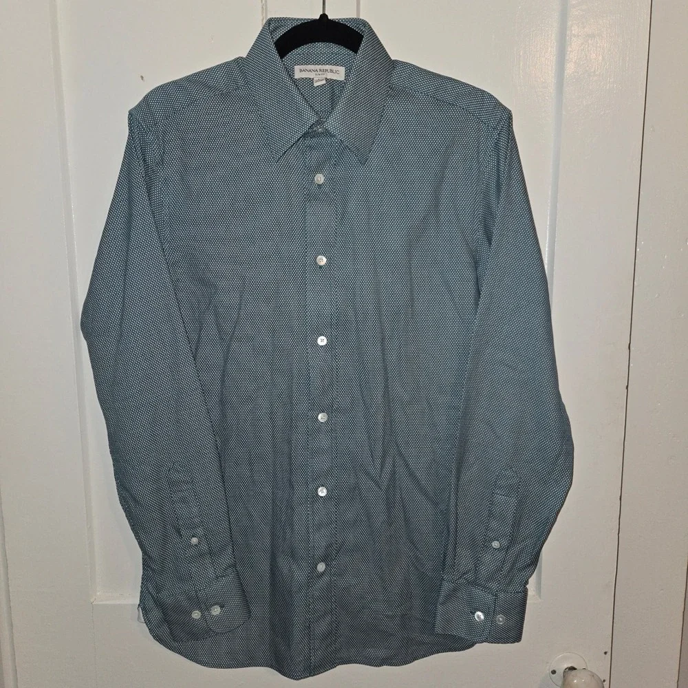 Banana‎ Republic Slim Fit Mens Medium Teal White Honeycomb Button Down Shirt